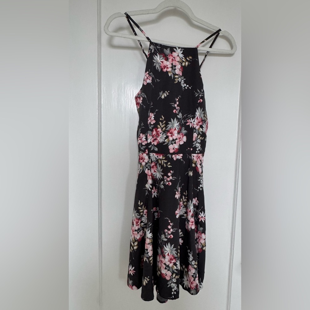 Floral Dark Gray and Pink Women's Dress